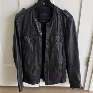 All Saints Charcoal Leather Shirt Jacket